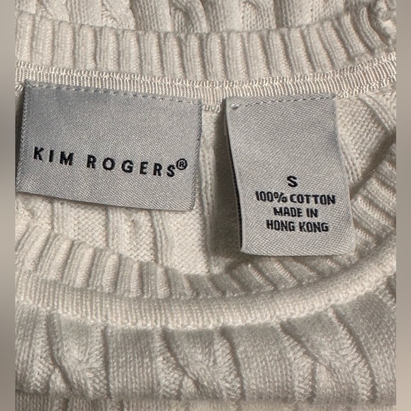 Kim Rogers Lightweight White Cable Knit Sweater 100% Cotton Size Small Academia - Picture 6 of 7